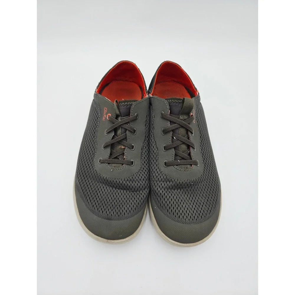 OluKai Moku Pae‎ Mens 9 Charcoal Gray Orange Mesh Boat Shoes Sneakers 10472-4EKZ